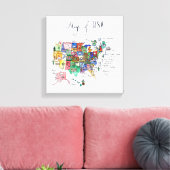 Kaart van Aantrekkingen Verenigde Staten van Ameri Canvas Afdruk (Insitu (Woonkamer))