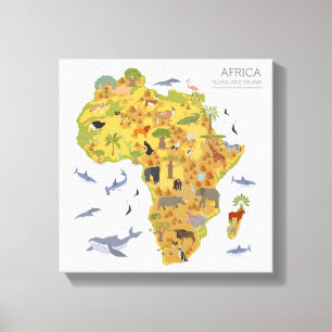 Kaart van Afrika Flora en fauna Canvas Afdruk
