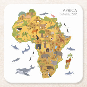 Kaart van Afrika   Flora en fauna Vierkante Kartonnen Onderzetter