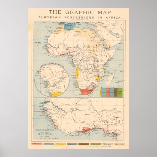 kaart van Afrikaanse kolonies (1884) Poster (Voorkant)