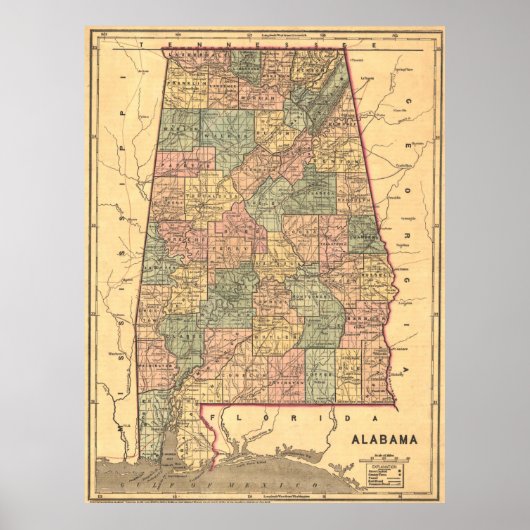  kaart van Alabama (1848) Poster (Voorkant)