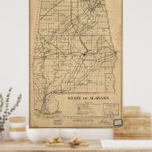 kaart van Alabama (1866) Poster (Keuken)