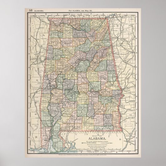  kaart van Alabama (1891) Poster (Voorkant)