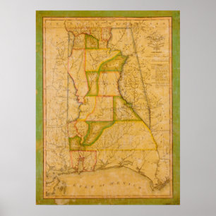kaart van Alabama door John Melish (1820) Poster