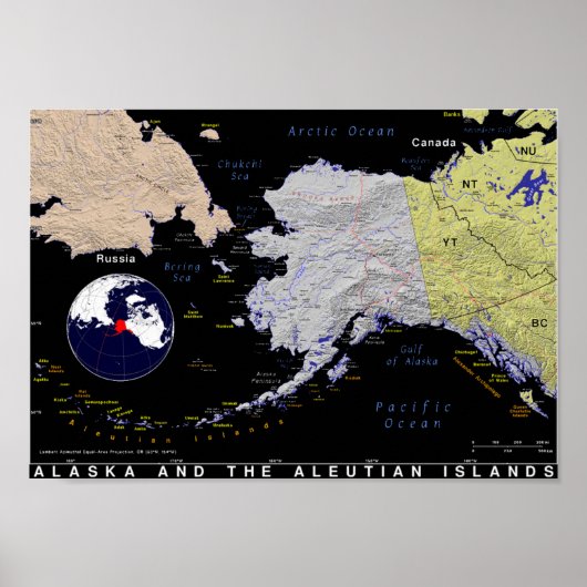 Kaart van Alaska en de Aleutians Poster (Voorkant)