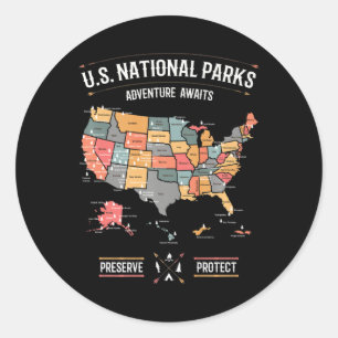 Kaart van Amerikaanse nationale parken, behoud en  Ronde Sticker