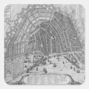 Kaart van Amsterdam, 1662 Vierkante Sticker