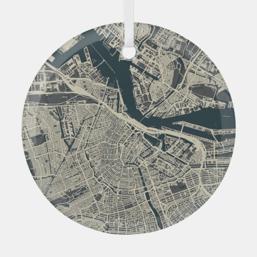 kaart van Amsterdam: Retro Minimalist Glas Ornament (Voorkant)