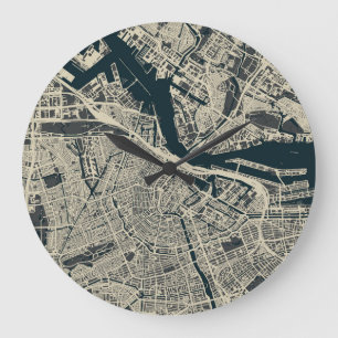  kaart van Amsterdam: Retro Minimalist Grote Klok