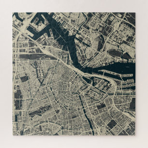 kaart van Amsterdam: Retro Minimalist Legpuzzel