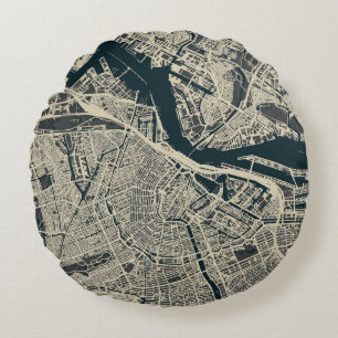 kaart van Amsterdam: Retro Minimalist Rond Kussen