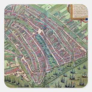 Kaart van Amsterdam, van "Civitates Orbis Terrarum Vierkante Sticker