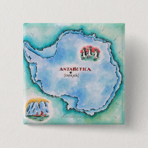 Kaart van Antarctica Vierkante Button 5,1 Cm