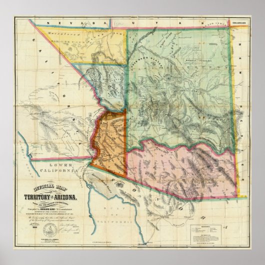  kaart van Arizona (1865) Poster (Voorkant)