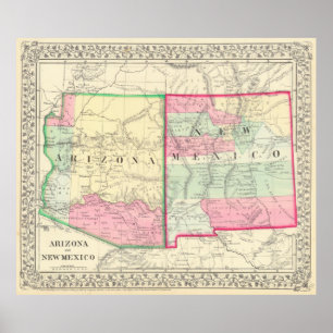  kaart van Arizona en New Mexico (1867) Poster