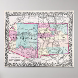 kaart van Arizona en New Mexico Poster