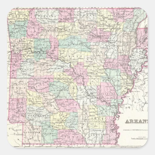  kaart van Arkansas (1855) Vierkante Sticker (Voorkant)