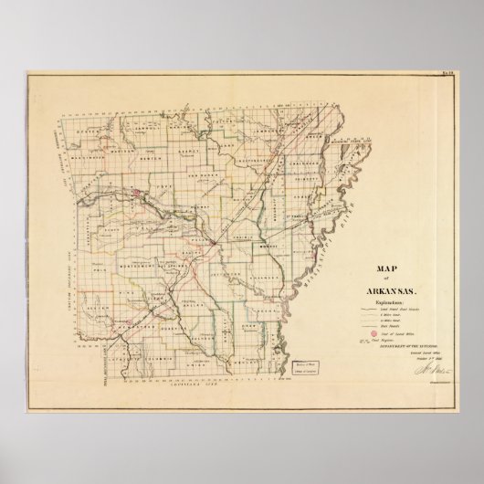 kaart van Arkansas (1866) Poster (Voorkant)