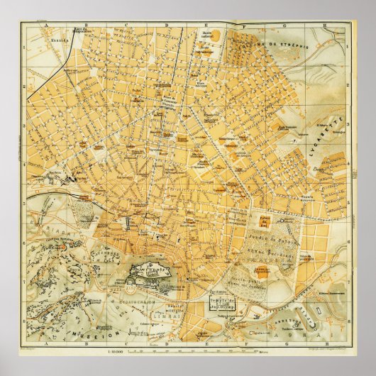 kaart van Athene Griekenland (1894) Poster (Voorkant)