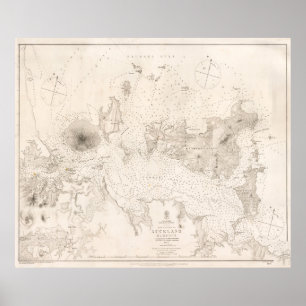  kaart van Auckland Harbour Nieuw-Zeeland (1857) Poster
