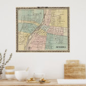  kaart van Aurora IL (1876) Poster (Keuken)