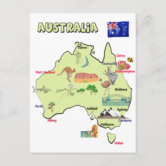 kaart van Australië met grote steden (Voorkant)