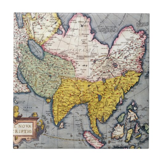 kaart van Azië | 1580 Tegeltje (Voorkant)