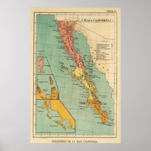  kaart van Baja California (1899) Poster (Voorkant)