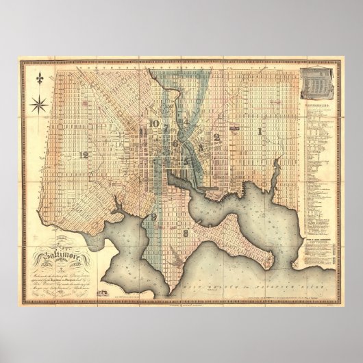  kaart van Baltimore Maryland (1822) Poster (Voorkant)