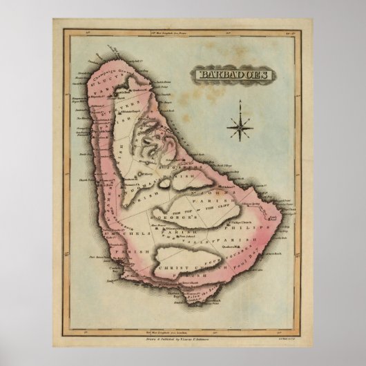 kaart van Barbados (1823) Poster (Voorkant)
