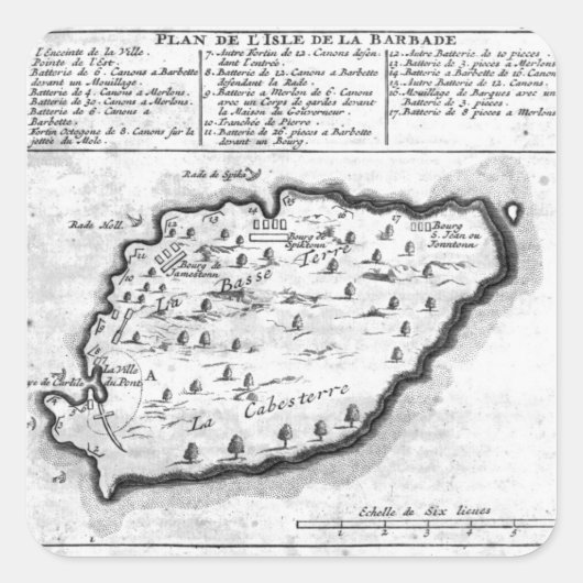 Kaart van Barbados Vierkante Sticker (Voorkant)