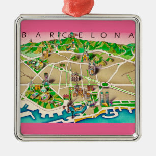 Kaart van Barcelona Spanje Metalen Ornament