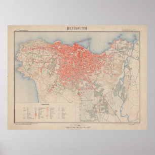 kaart van Beiroet Libanon (1922) Poster