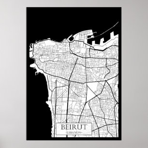 Kaart van Beiroet Libanon Poster