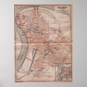  kaart van Belgrado Servië (1905) Poster