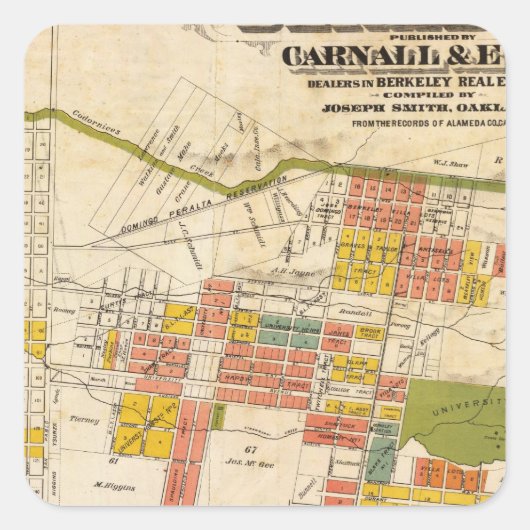 Kaart van Berkeley Vierkante Sticker (Voorkant)