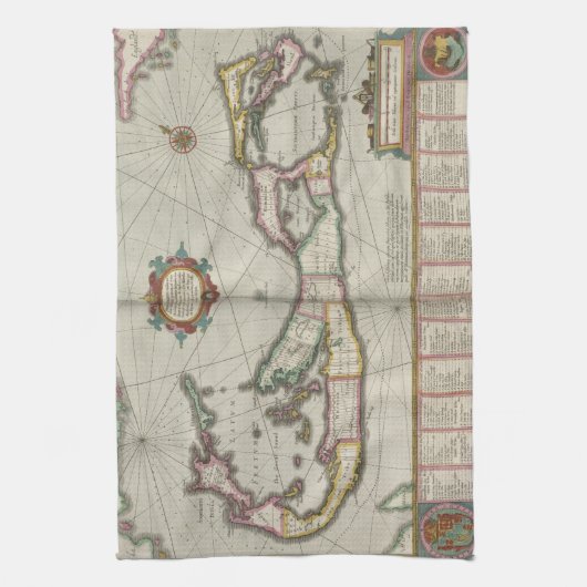  kaart van Bermuda (1638) Theedoek (Verticaal)