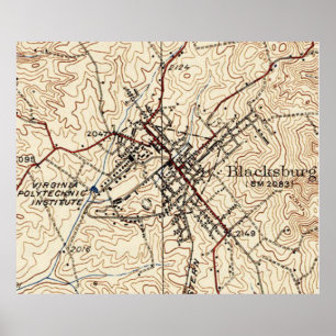  kaart van Blacksburg Virginia (1932) Poster