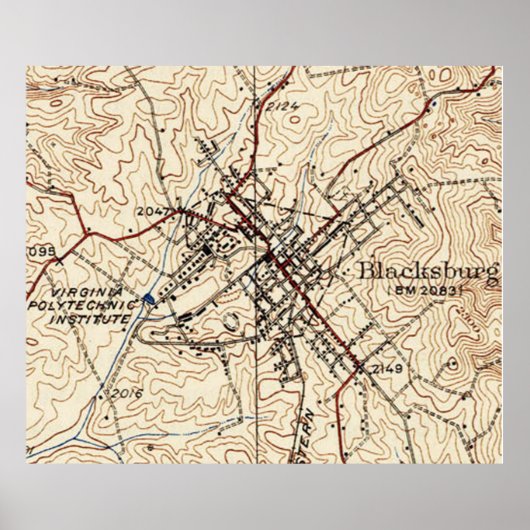  kaart van Blacksburg Virginia (1932) Poster (Voorkant)