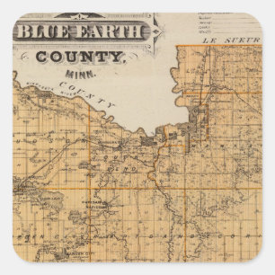 Kaart van Blue Earth County, Minnesota Vierkante Sticker