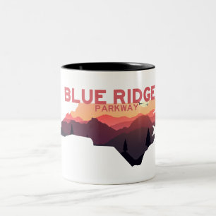 Kaart van Blue Ridge Parkway North Carolina Tweekleurige Koffiemok