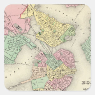 Kaart van Boston en aangrenzende steden Vierkante Sticker