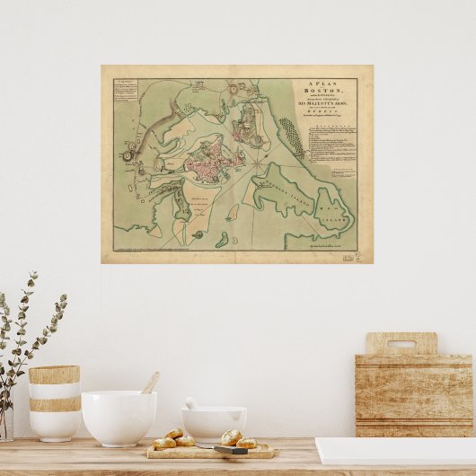 Kaart van Boston, getekend door het Britse leger, Poster (Keuken)