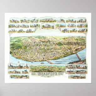 Kaart van Bradford Massachusetts in 1892 Poster