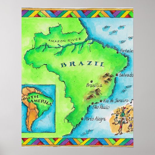Kaart van Brazilië Poster (Voorkant)