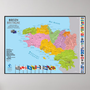 Kaart van Bretagne, 9 landen, 5 departementen Poster