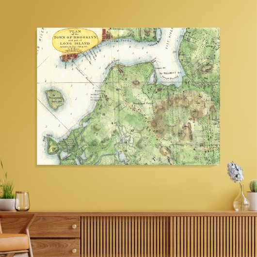 kaart van Brooklyn New York (1867) Canvas Afdruk (Insitu (Woonkamer))