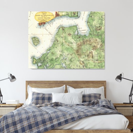 kaart van Brooklyn New York (1867) Canvas Afdruk (Insitu (Slaapkamer))