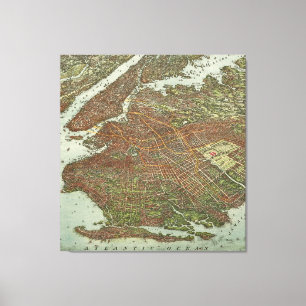 kaart van Brooklyn NY (1908) Canvas Afdruk