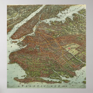  kaart van Brooklyn NY (1908) Poster